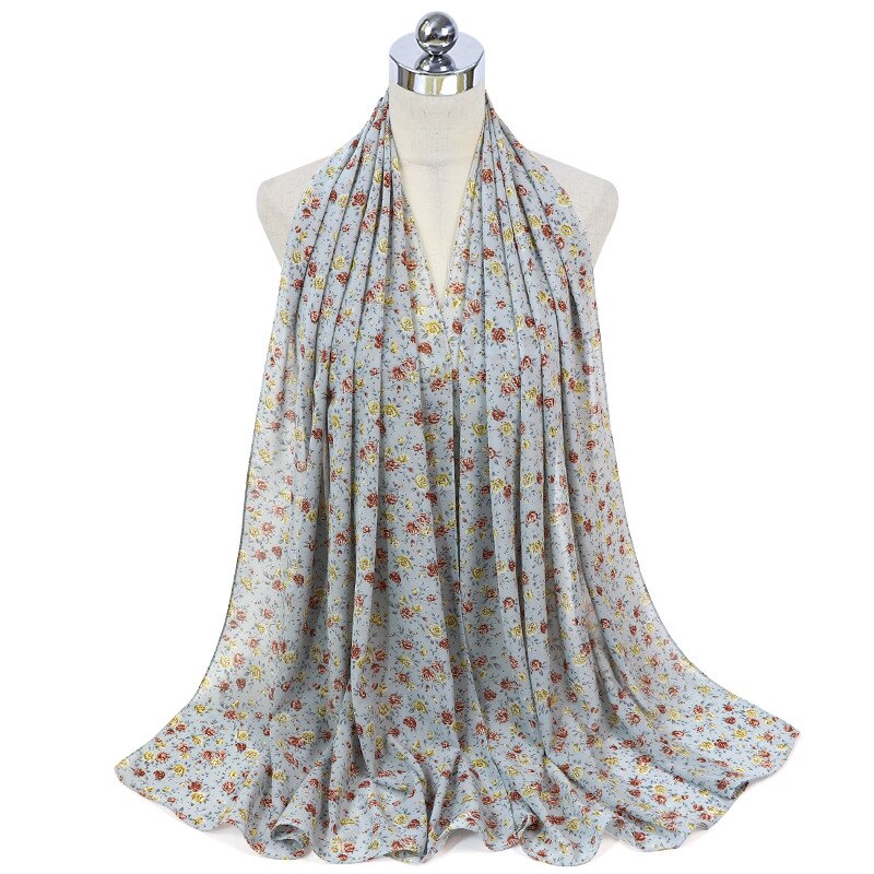 Hijab de gasa con estampado musulmán para mujer, pañuelo árabe para la cabeza, flor, islámico, chales y envolturas, turbantes,: 7