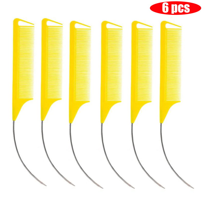 Peine de cola curvada puntiaguda para estilismo del cabello, Color caramelo , para partición de peluca, tinte para el cabello trenzado y herramienta para el cabello, 6 uds.: Morado