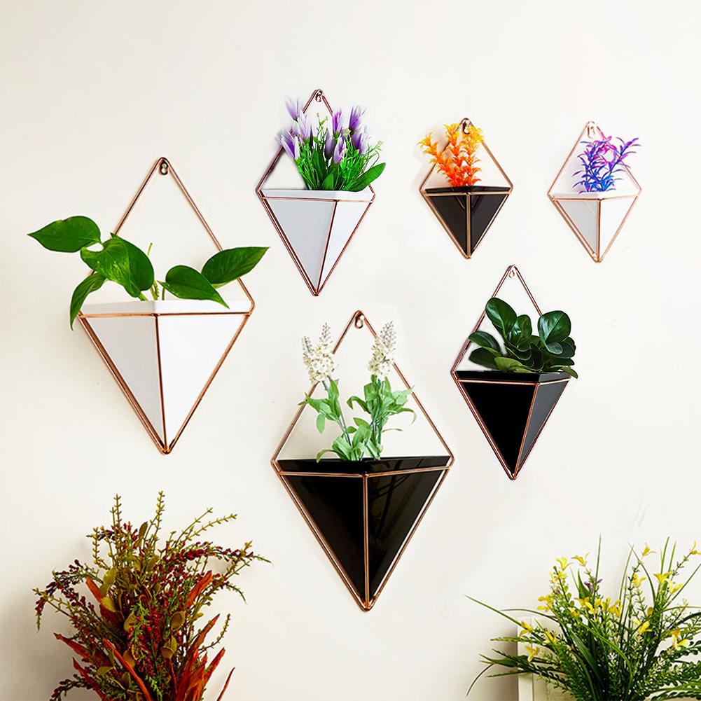 Maceta de acrílico + soportes de plantas de hierro Set de macetas colgantes para interiores jarrón geométrico decoración de pared contenedor macetas de plantas carnosas