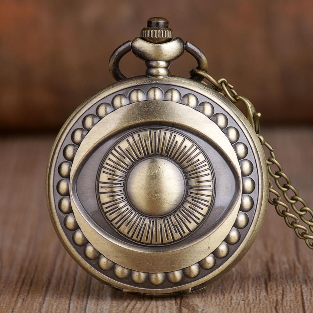 Antiek Brons Eye Patroon Quartz Zakhorloge Vintage Hanger Ketting Klok Mannen Vrouwen Fob Horloge