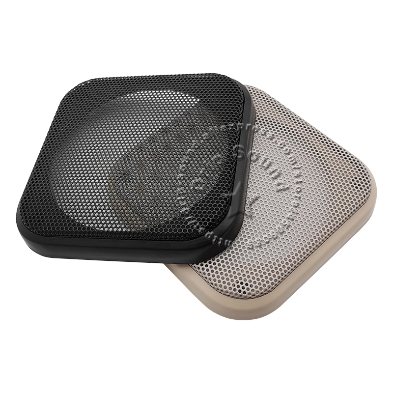 Couvercle de grille de haut-parleur carré, maille métallique circulaire décorative en plastique, filet de protection de calandre, noir et beige, 108x108mm, 4 po