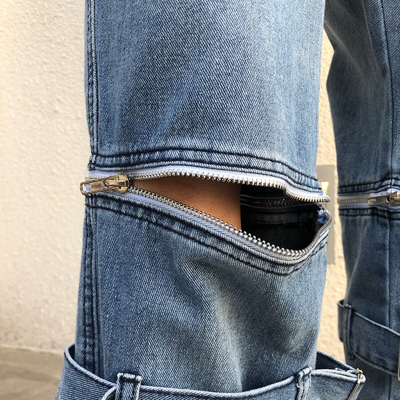 Japanska jeans för män hip hop tide brand avtagbara breda ben lösa raka byxor casual män kläder jeansbyxor män