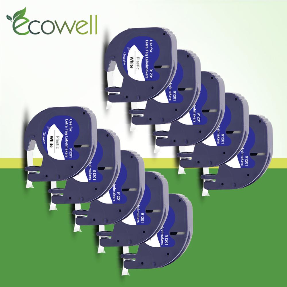 Ecowell 12 ミリメートル黒白 91201 プラスチックdymo letratagテープ互換dymoラベルメーカーLT-100H、LT-100Hプラス、LT-100Tプラス