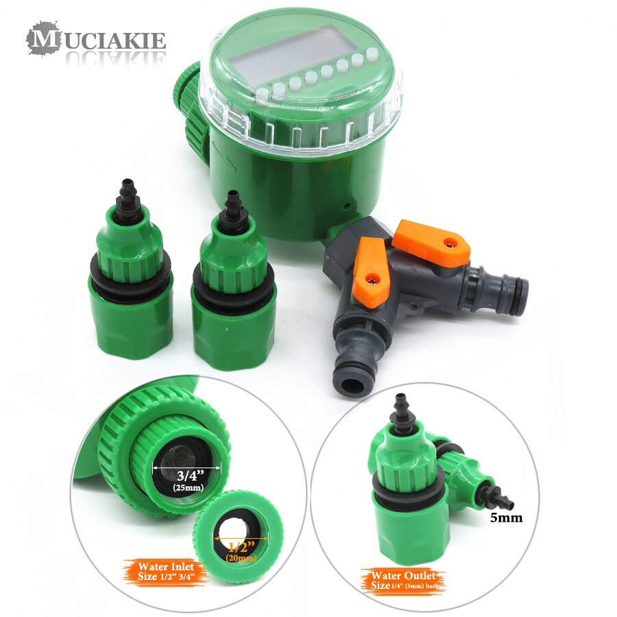 Garden Timer With 1/2/4-Way Hose Splitter Automatic Watering Irrigation Controller Adapter Connect 4/7mm 8/11mm 16mm Hose: CxAB686C