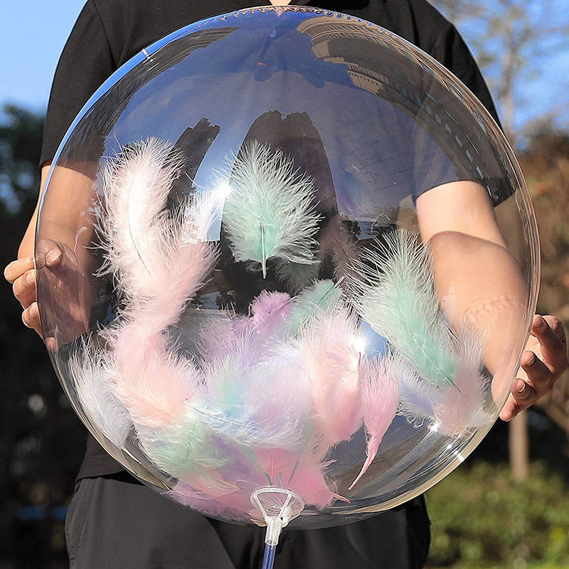 Przezroczyste balony Bobo kolorowe wypełnione piórami akcesoria do balonów wystrój ślub walentynki DIY Craft wypełnij balon Feathe