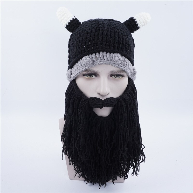 Halloween män hattar höst vinter håll dig varm personlighet behornad skäggmask mössa handgjorda ullstickade roliga festkepsar: 2