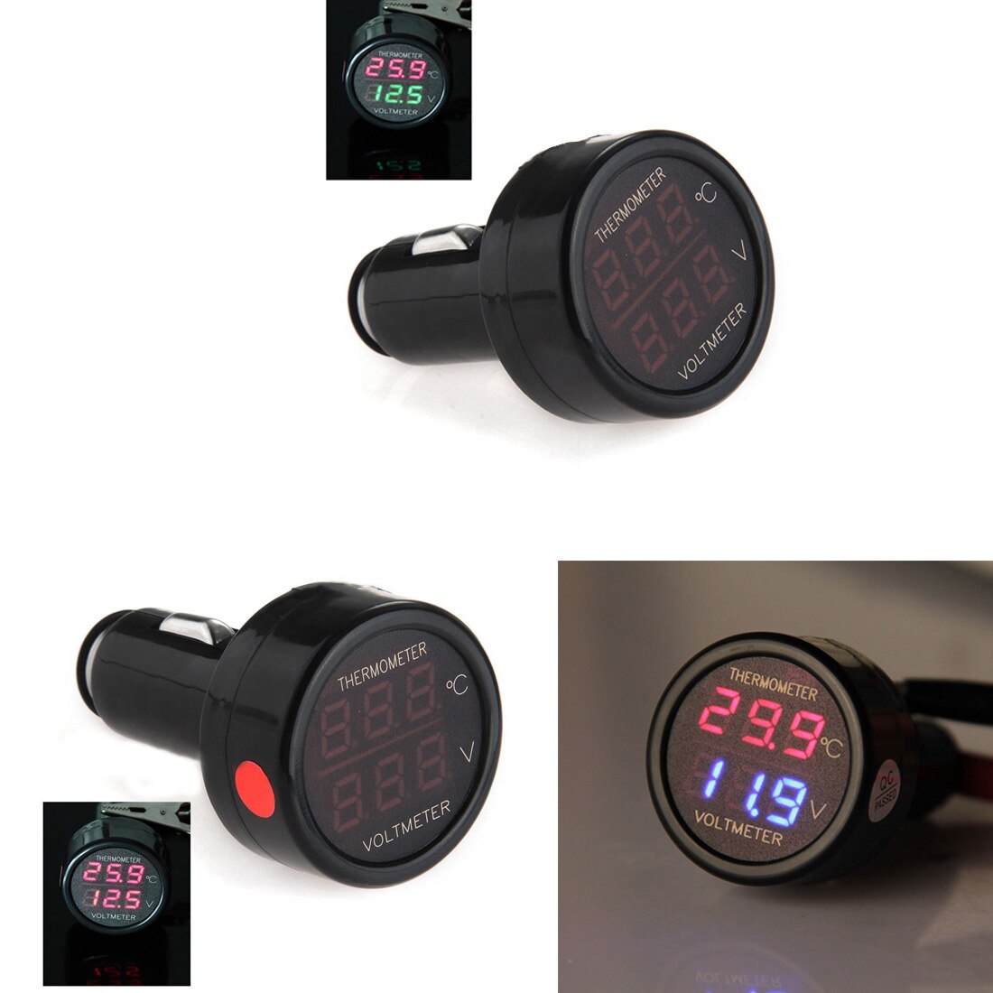 Digital LED Car Cigarette Lighter Voltmeter Thermometer Car Truck USB Charger 12V/24V Temperature Meter Voltmeter 3 in 1/ 2 in 1