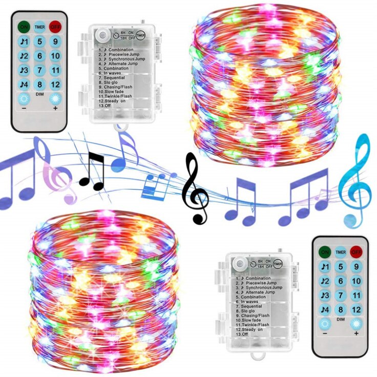Battery/USB Operated LED Music String Lights Sound Activated 5M 10M Silver Wire Garland Party Wedding Christmas Home Decoration: Battery Colorful / 5M 50LED
