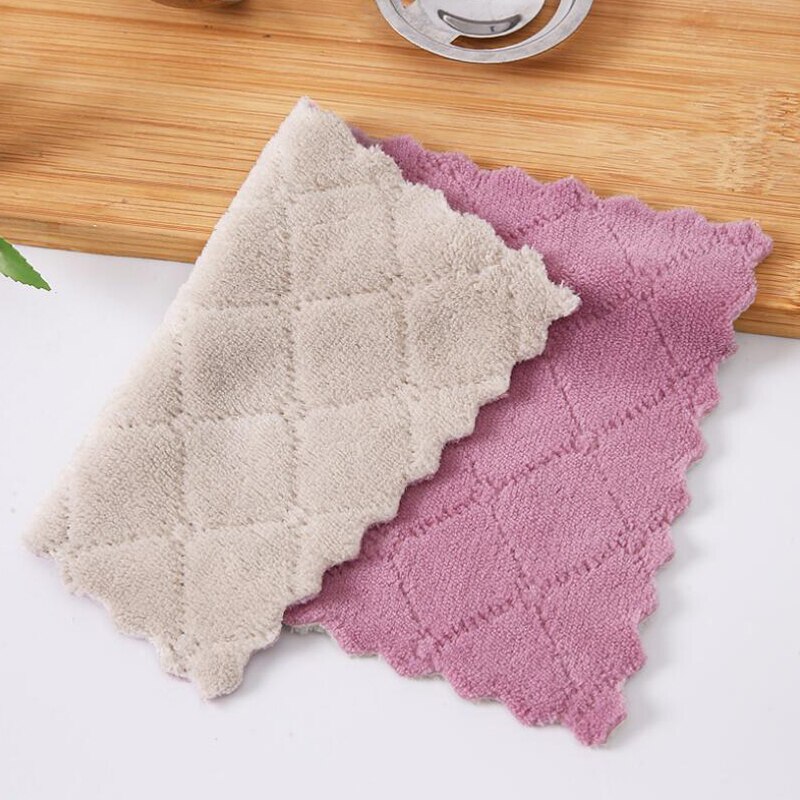 5 uds paño de cocina de microfibra de agua superabsorbente, vajilla de Eficiencia Alta, toalla de limpieza para el hogar, utensilios de cocina: Purple gray / 25cm x 25cm