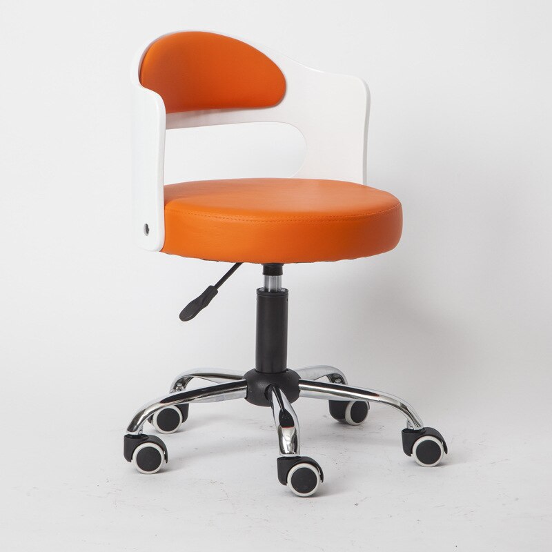 Stijl Massief Hout Lifting Barkruk Moderne Eenvoudige Rugleuning Thuis Beauty Salon Ronde Kruk Receptie Hoge Kruk Swivel stoel: White- orange peel