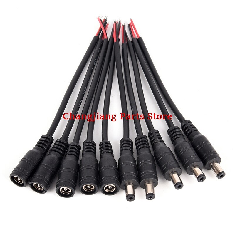 5 Paar/partij Security Koperdraad 12V Man + Vrouw Dc Socket Jack Plug Connector Cable 5.5*2.1Mm