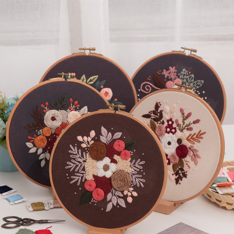 DIY Starter Embroidery Kit with Hoop Flower Cross Stitch Set Needlework Sewing Art Handmade Craft Home Decor Decor