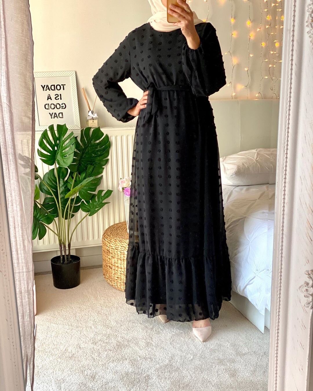 Wepbel – Robe musulmane à manches longues, col rond, Abaya, petite boule de fourrure, musulmane, grande taille, Robe Maxi arabe