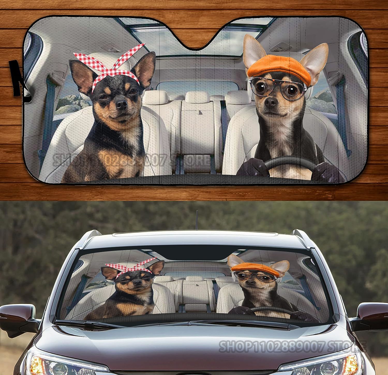 Chihuahua Auto Sun Shade Car Windshield Window Cover Cute Chihuahua Dog Family Sun Visor Protector Sunshade Animal Car Decor: GRAY