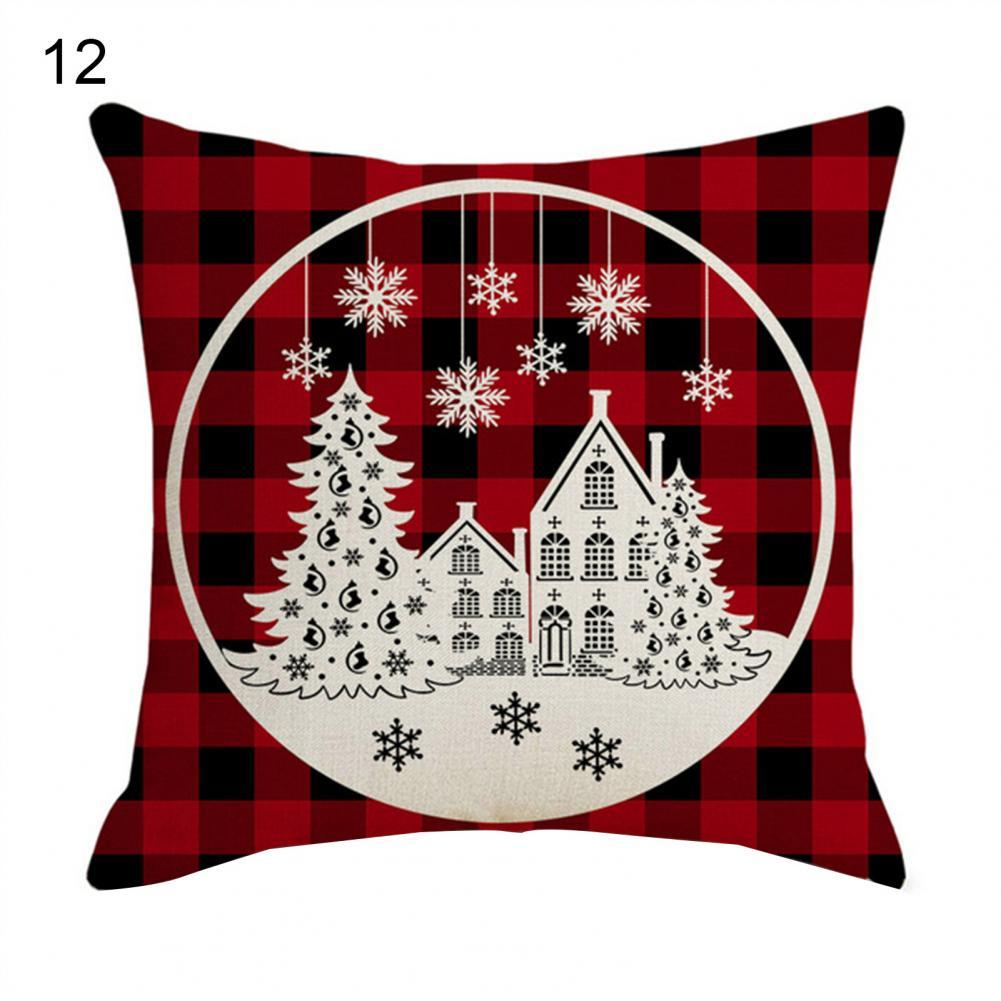2022 Gelukkig Nieuwjaar Vrolijke Kerstversiering Linnen Kussenhoes Buffalo Rooster-Plaid Kussensloop Rendier Sokken Kussensloop: 12