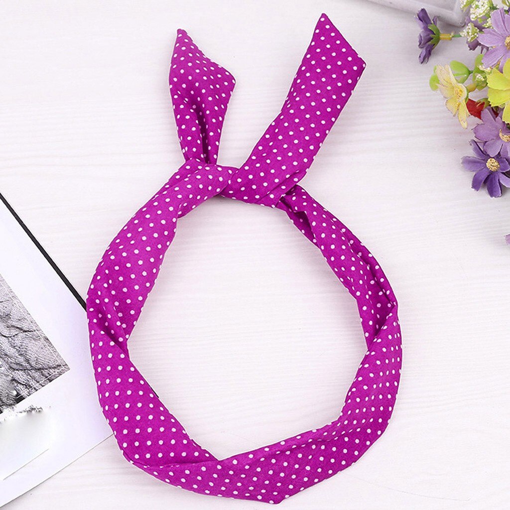 Diadema para el pelo ajustable con dibujos animados y lazo para niñas, banda multiusos para el cabello con alambre de metal, cinta para el pelo con estampado para mujeres, bonito turbante con lazo cruzado: Hot Pink