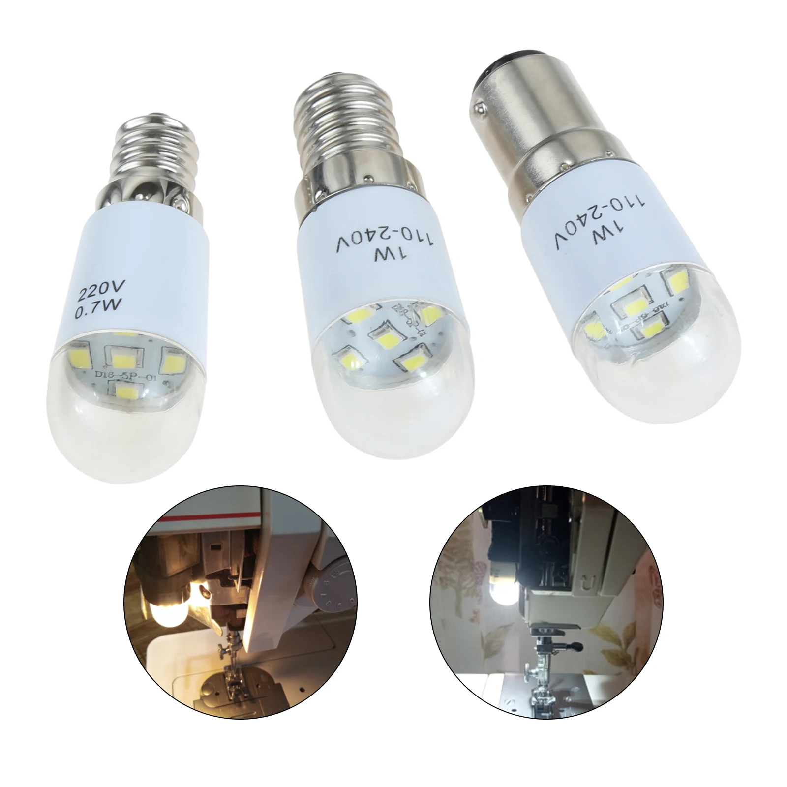 1pc Household Sewing Machine Light Universal LED Bulb BA15D/E14/E12 110-220V 1W Illuminate Lamp Threaded /Plug-in Craft DIY