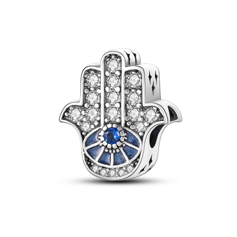 Hamsa-abalorios de mano de plata 925 auténtica, amuleto de mano de fátima con ojos azules de la suerte, compatible con pulsera Original, joyería: KTC205