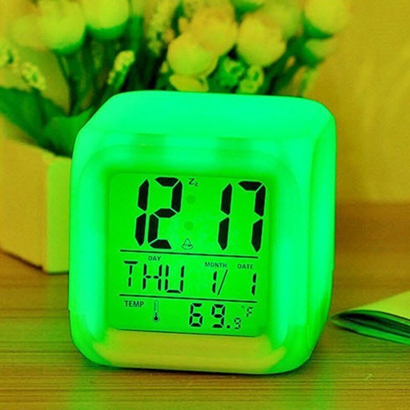 Neue 7 Farbe glühend Ändern Spielzeug Uhr Digital Thermometer Würfel LED spielzeug Uhr Zeit Daten Woche und Temperatur Anzeige Licht -hoch Spielzeug