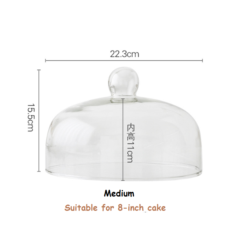 Wooden High Base Cake Plate Stand Dessert Plate Wedding Party Cake Dessert Plate Tray Wooden Dishes Wood Serving Tray Cake Cover: Glass cover medium