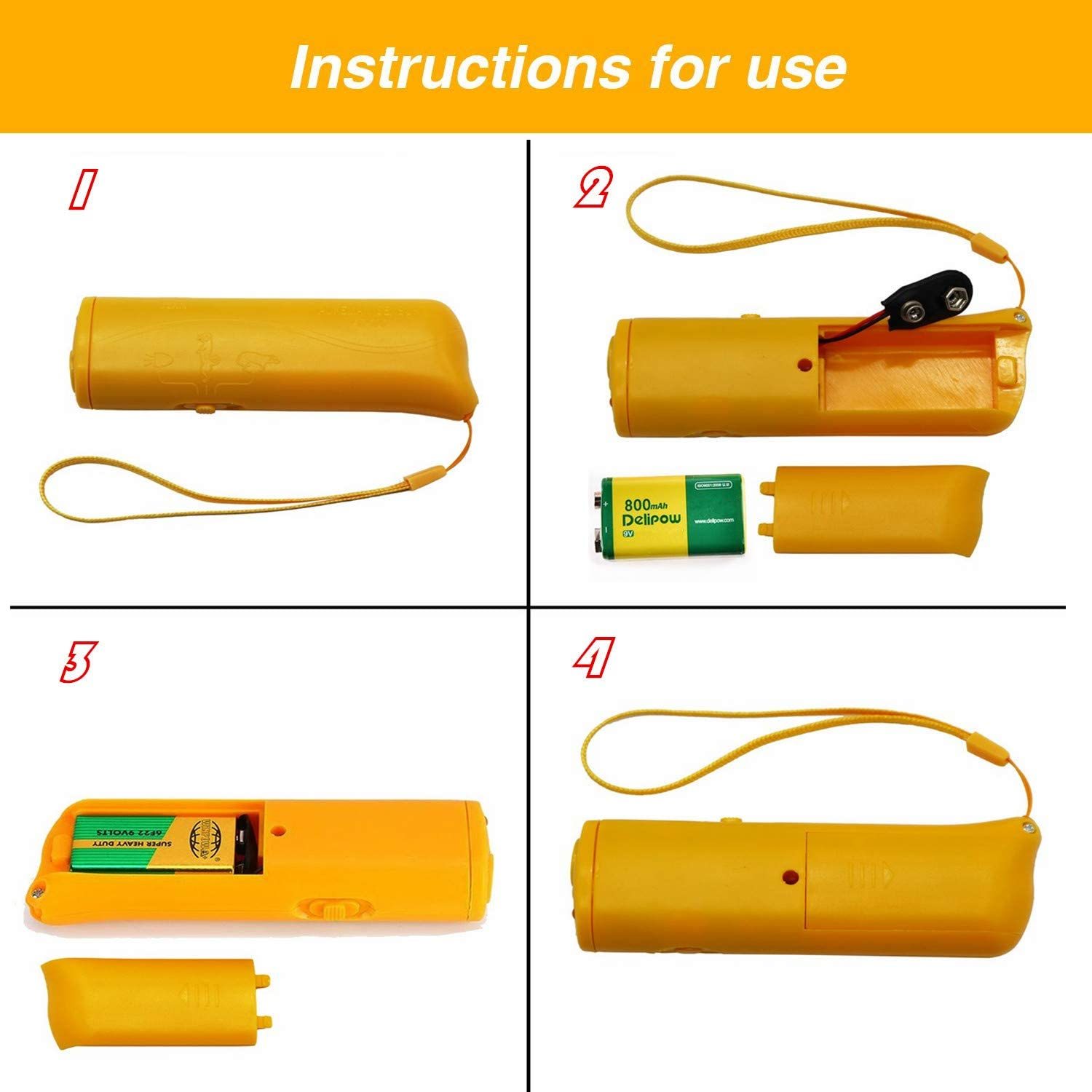 Ultrasonic Dog Repeller Electronic Anti Barking Stop Bark Handheld 3 in 1 Pet Dog Trainer with LED Flashlight Without Battery