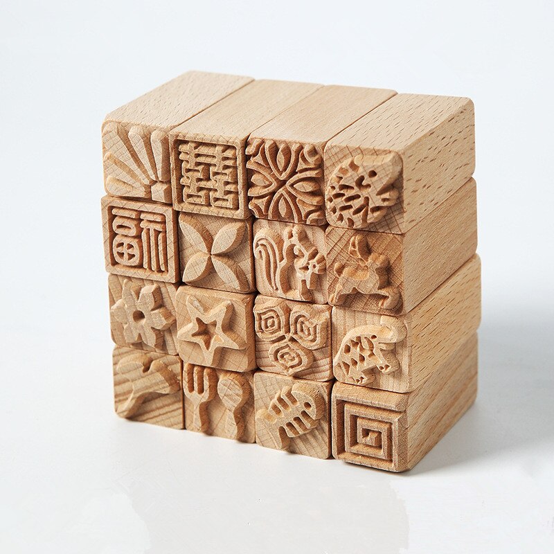 3cm Square Emboss Stamp Hand Carved Wooden Stamps Wood Seal for Printing DIY Clay Pottery Carving Blocks Polymer Clay Mold Tools