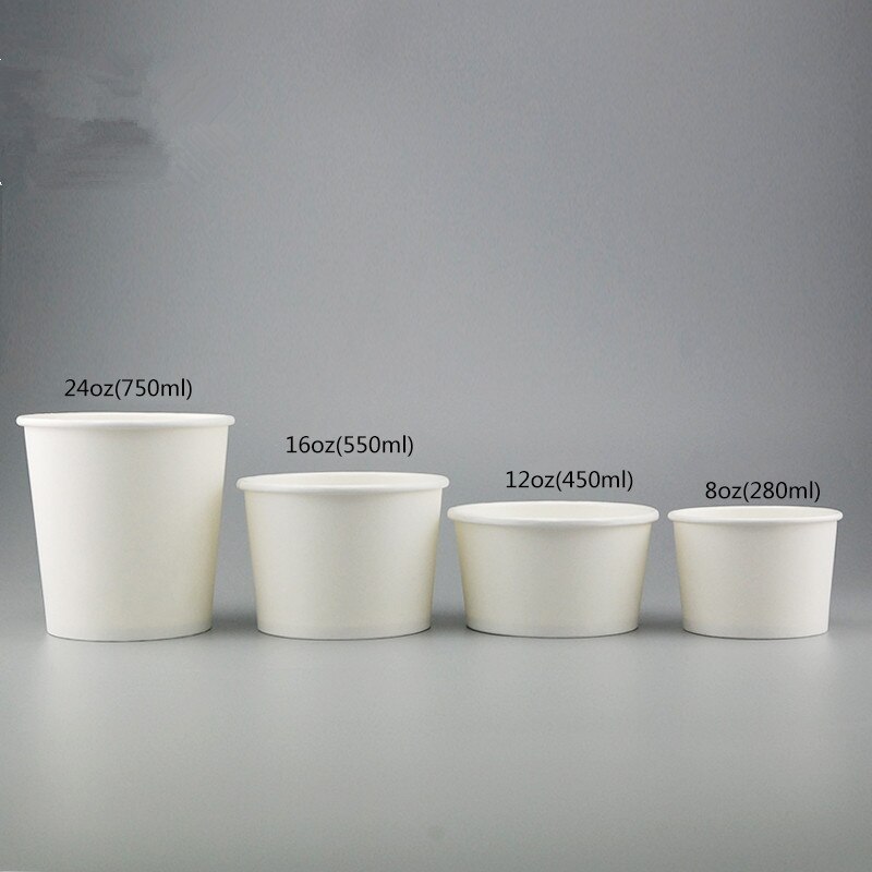 50pcs White ice cream takeaway packaging cup party birthday wedding food soup cake round pattern thick paper cup with lid