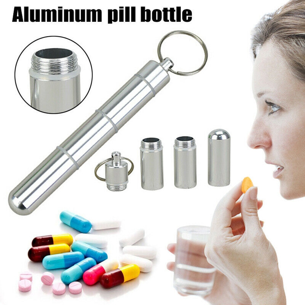 Draagbare Mini Pil Fles Sleutelhanger Aluminium Container Waterdichte Reizen Geneeskunde Houder Case Sleutelhanger 528
