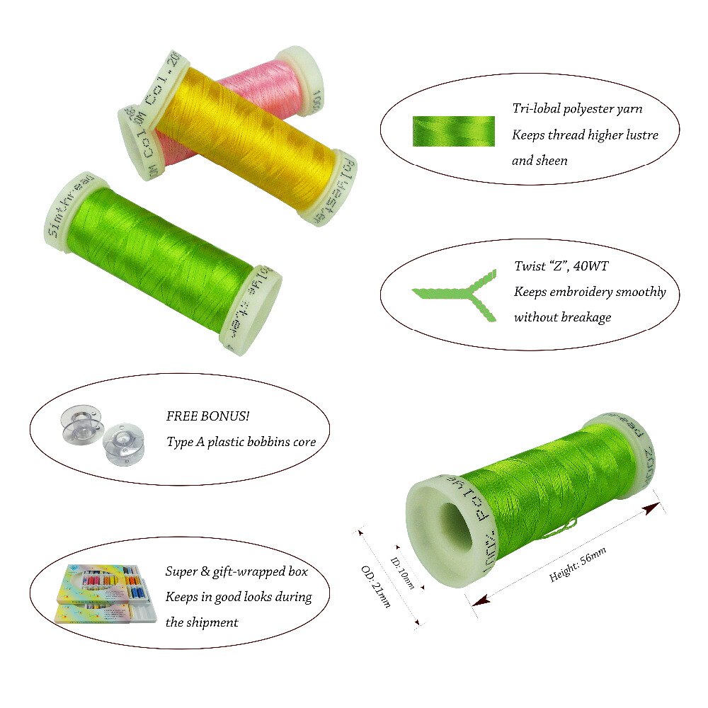 Simthread carretel de linha 300m/63 cores, bobinas de linha de poliéster para bordar