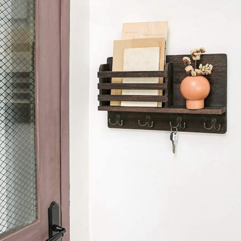 Organisateur mural de trieur de courrier en bois de support de courrier avec 4 crochets de Double clé et une étagère flottante décor à la maison rustique