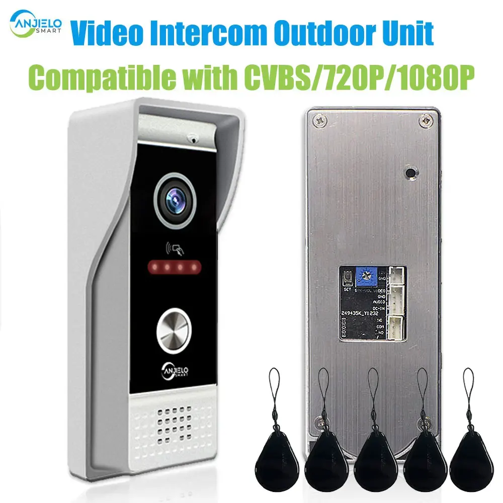 Videoportero con timbre de Metal para exteriores, unidad Compatible con CVBS/720P/1080P IP65, visión nocturna infrarroja resistente al agua con tarjeta magnética RFID