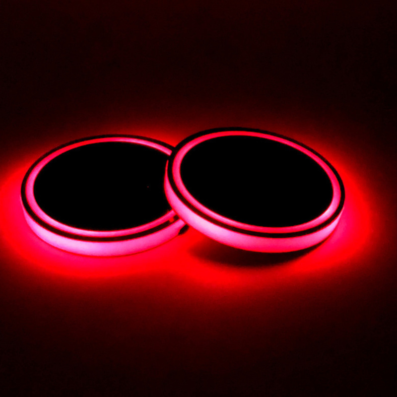 2 st bil led ljus kopphållare bottenplatta 7 färger auto usb omgivande ljus atmosfär lampa för alla bil halkskydd mat bilprodukter