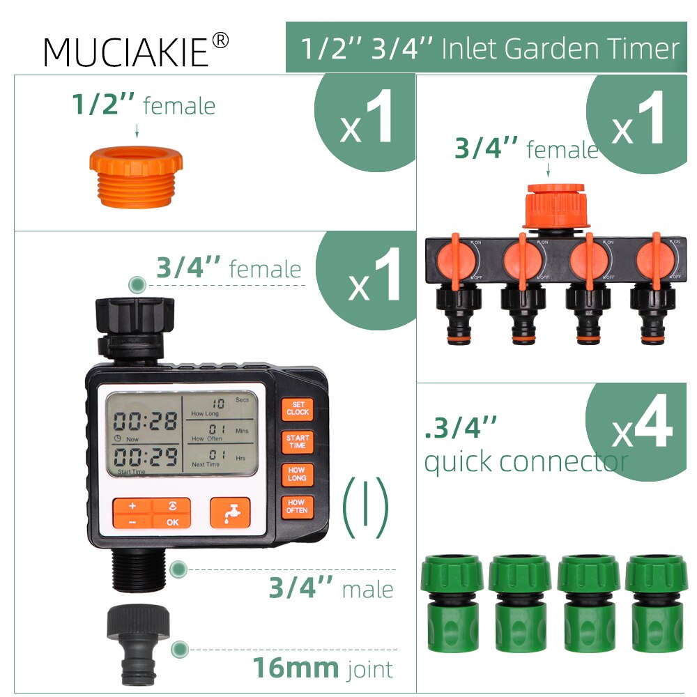 Electronic Water Timer Outdoor Waterproof Automatic Programmable Controller Solenoid Valve Home Greenhouse Sprinkler System: I