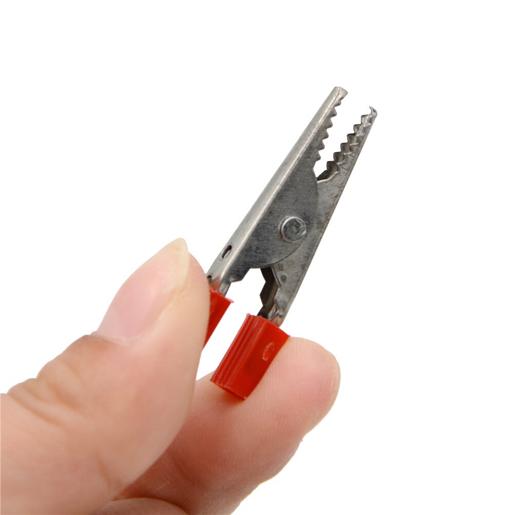 10pcs/lot 32mm Insulated Crocodile Clips Plastic Handle Cable Lead Testing Metal Alligator Clips Clamps Red+ Black