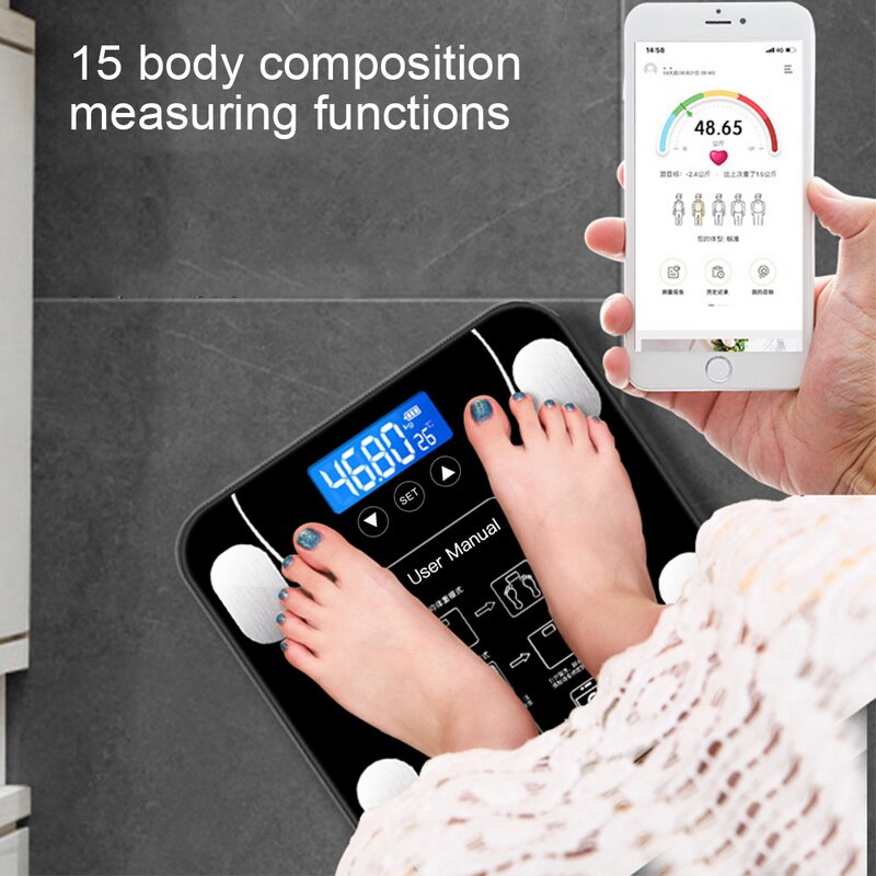 Básculas de grasa corporal piso científico inteligente electrónico LED peso Digital baño Balance Bluetooth APP Android o IOS