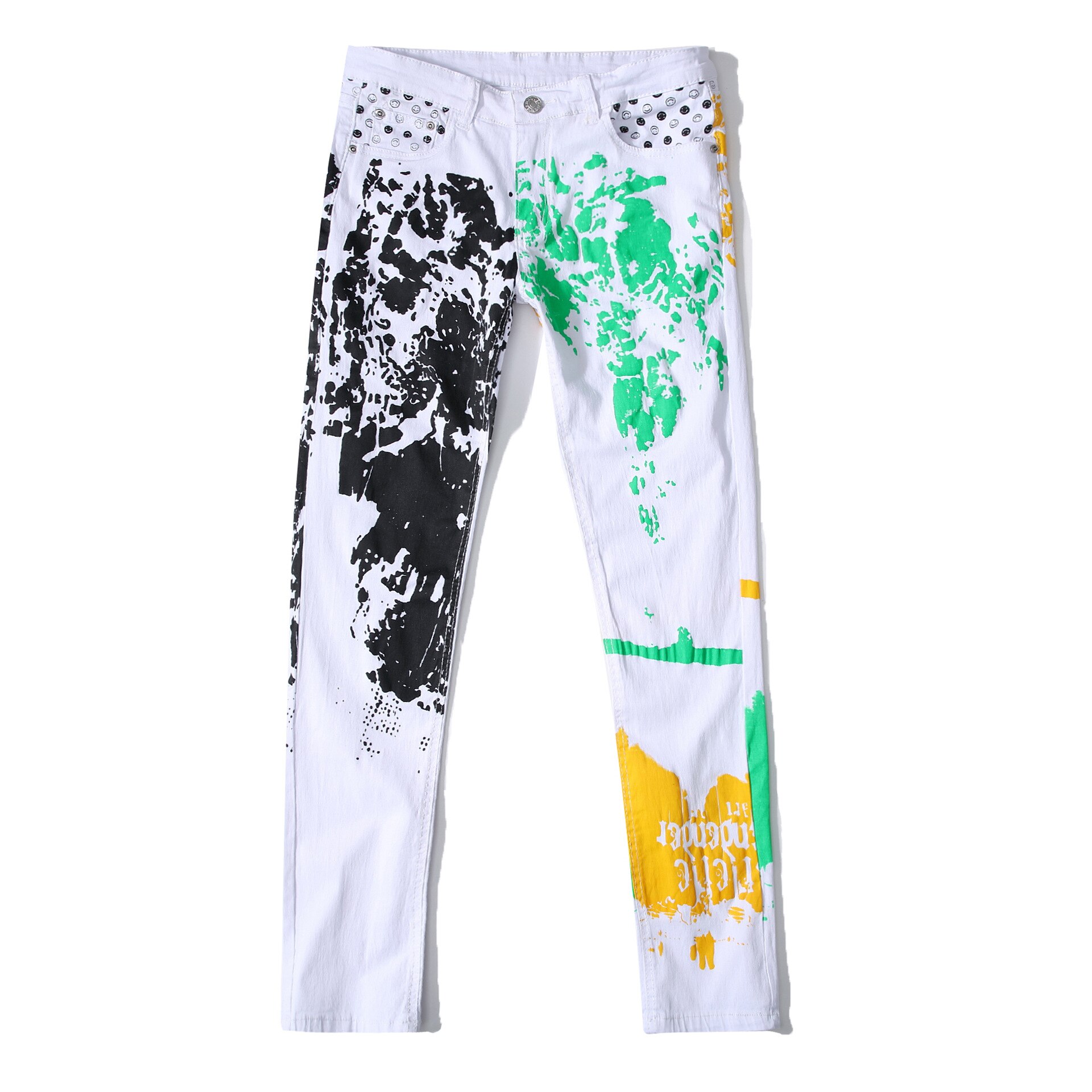 Men's 3D Pattern Slim Printed Jeans White Stretch Cotton Denim Pants Men Skinny Jeans plus size 28-42: 42