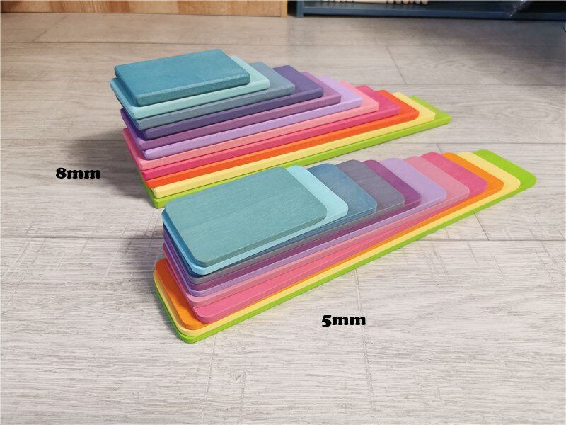 Duże drewniane tęczowe klocki drewniane kulki płyty figurki tęczowe bloki do układania w stosy Montessori miękkie ciepłe kolory klocki: pastel slot 5mm