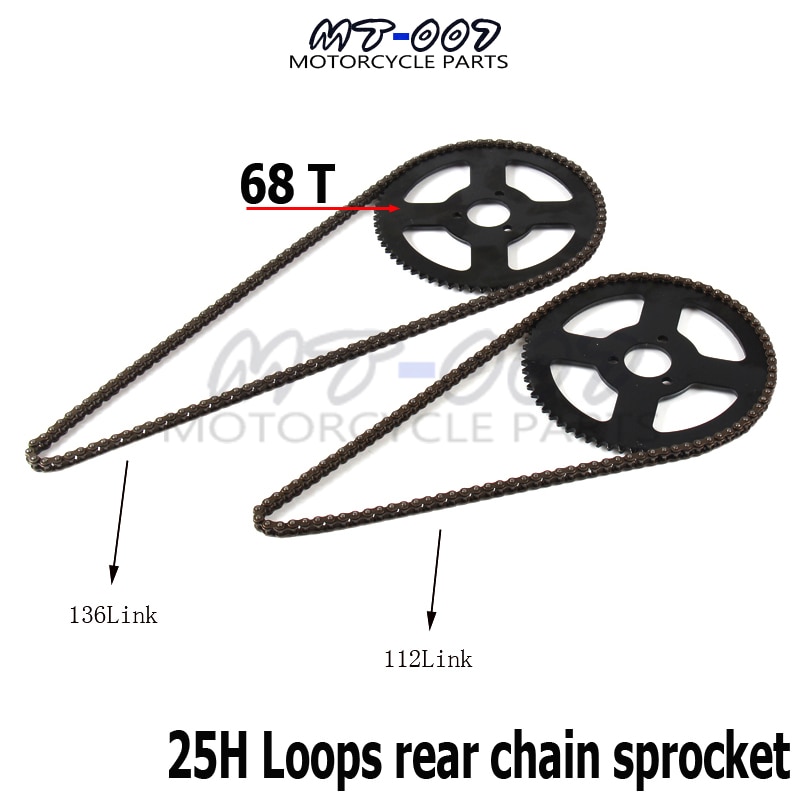 47cc 49cc pocket bike chain 25H 112L or 136L loops +rear chain sprocket mini moto atv quad 2 stroke engine parts accessories
