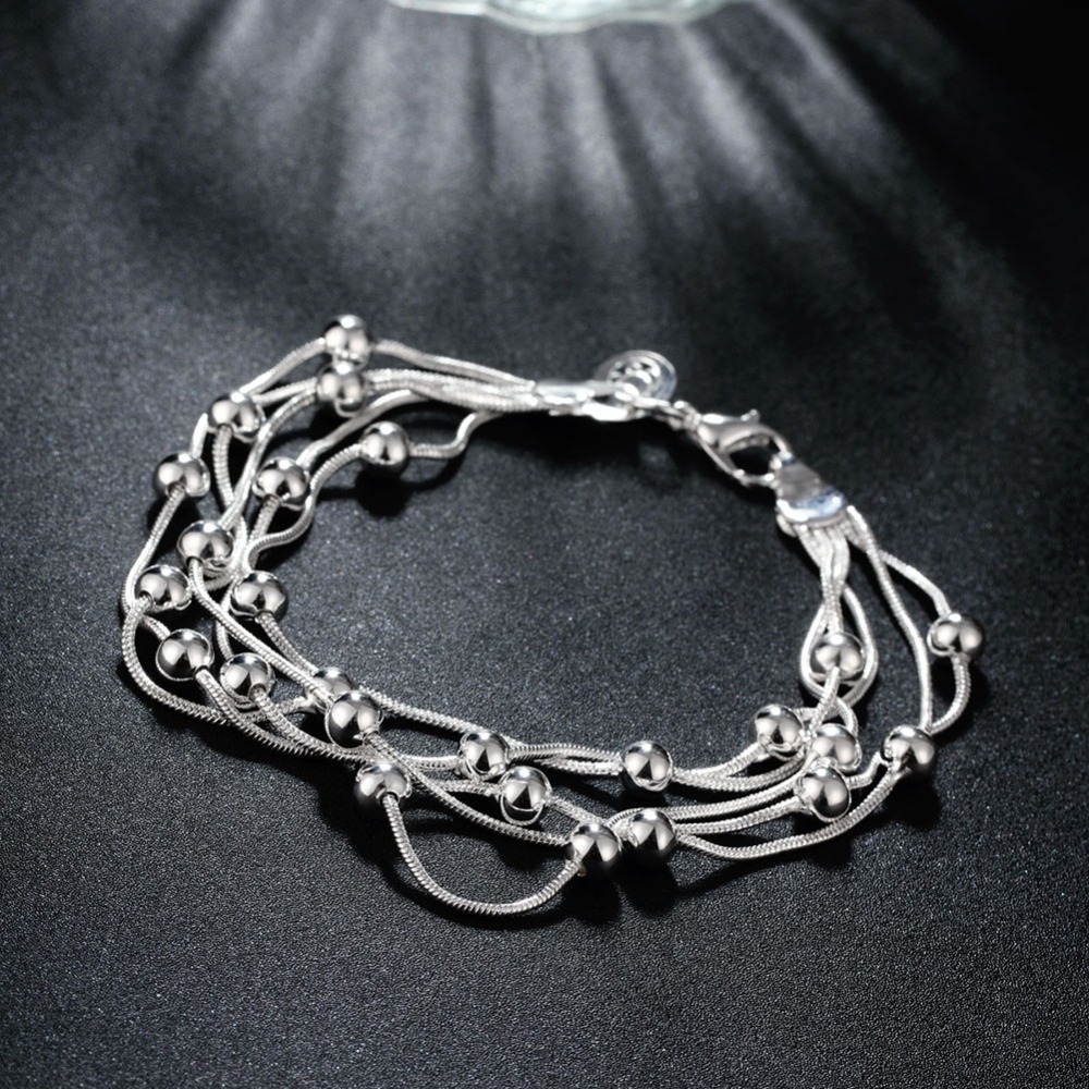 Bracelet en argent Sterling Bracelets pour femme 925, chaîne en perles multi-lignes,