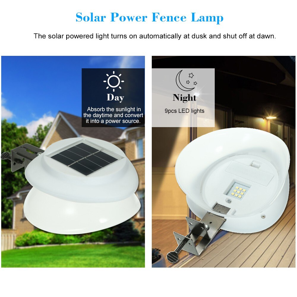 Lámpara de valla de energía Solar con forma de ovni, 9 luces LED para canalones, Panel Solar, luz muy brillante para exteriores, resistente al agua