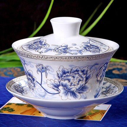 Houmaid drink blau und weiß keramik teetasse und untertasse set porzellan auf-glasierte tee tasse mit abdeckung von Jingdezhen china: Gelb
