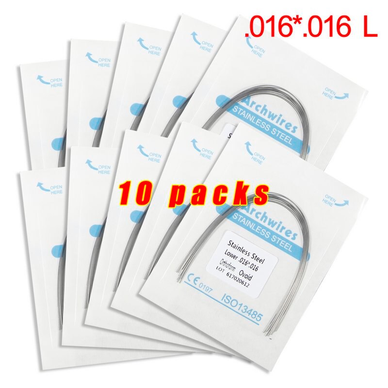 Lot de 10 arcs orthodontiques dentaires en acier inoxydable, forme rectangulaire, forme ovoïde, outil dentaire u/l, équipement dentaire: 10 pack 16 16l