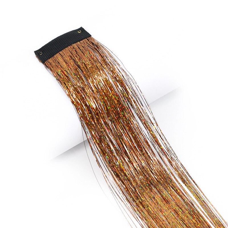 16 colors Glitter Hair Extensions Sparkle Hair Tinsel with Clip Highlights False Hair Strands 1pc Clip In Bling Hair: 9