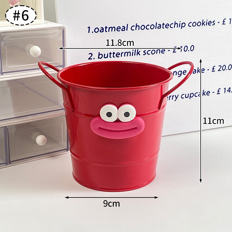 Iron Bucket Box Big Mouth Large Capacity Iron Pen Holder Desktop Flower Pot Arrangement Dormitory Miscellaneous Storage Box: plum