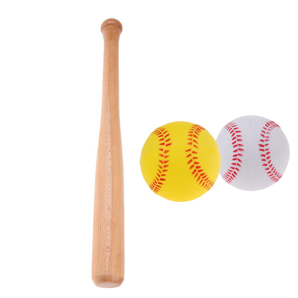 Holz Baseball Schläger Ausbildung Üben Auszustatten 54CM Weiche Runde Holz Ball Und 2 Stück PU Bälle