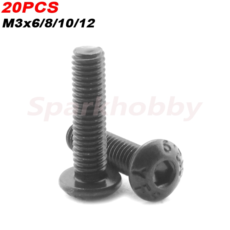 20PCS YFS Grade12.9 M3x6/8/10/12 Half Round Head Nickel plated Black Hex Socket Screw for RC Drone part accessories