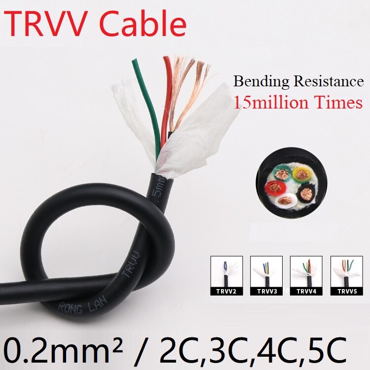 Kwadrat 0.2mm TRVV Towline kabel 2 3 4 5 rdzeń płaszcza drut miedziany miękki PVC izolowany przenośnik łańcuchowy linia odporność na zginanie czarny