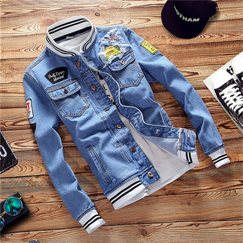 Lente Herfst Piloot Jas Denim Heren Casual Mode Man Bomber Baseball Jassen Mannen Mode borduren Jean Jas Man: 5XL
