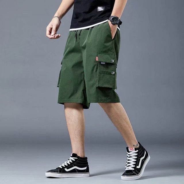 Summer Capris shorts men's thin casual sports loose beach pants men's pants men's overalls big underpants men's pants: Military Green / XXXL