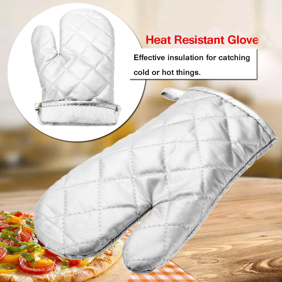 Varmebestandig handske ovnhandsker luffer grydeholdere skridsikker madlavning bagning grillhandsker sølv sikkerhed køkkenredskaber 17 x 25cm